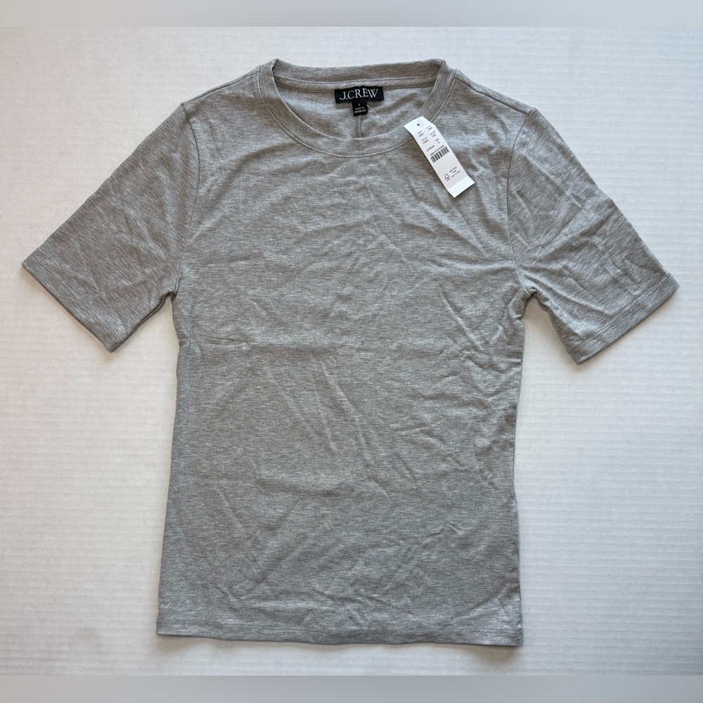 NWT J. Crew Refined Rib Elbow-Sleeve T-Shirt Heather Gray Silver Size S C1023 - Picture 3 of 15
